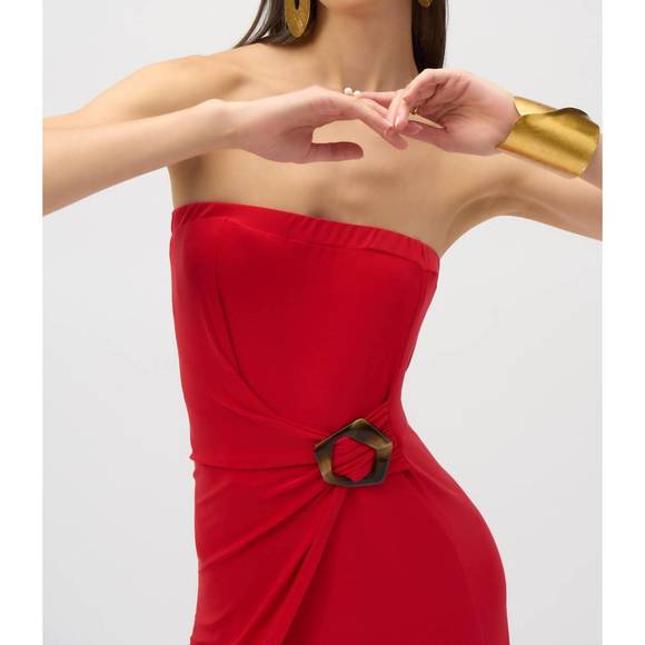 NEW JOSEPH RIBKOFF strapless wrap front cropped jumpsuit in radiant red